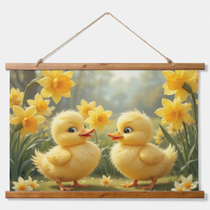 Tapisserie Suspendue Duo De Canards Ensoleillés Parmi Les Daffodiques