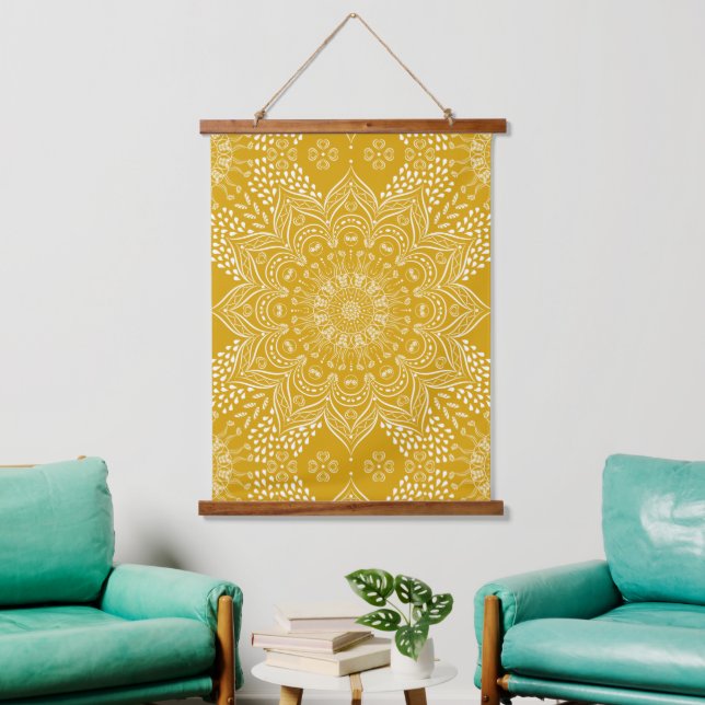 Tapisserie Suspendue Elégant moutarde jaune Boho Mandala (Salon)