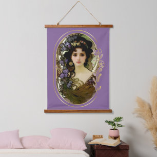 Tapisserie Suspendue Elégant Mucha Style Portrait d'une belle femme