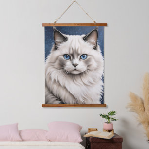 Tapisserie Suspendue Élégant Ragdoll Chat Portrait Oeil Bleu