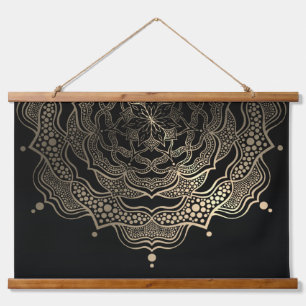 Tapisserie Suspendue Elégant studio de Yoga Mandala Floral Noir & Or