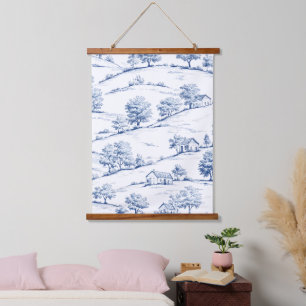 Tapisserie Suspendue Élégant Toile Bleu Scènes Pastorales Françaises Vi