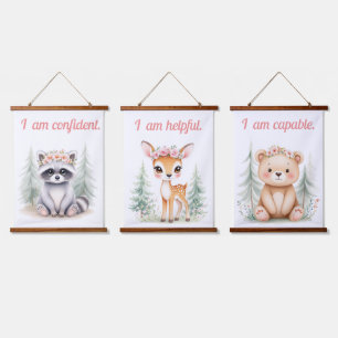 Tapisserie Suspendue Elégante Aquarelle de fille Bois Animal Nursery