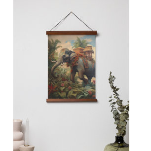 Tapisserie Suspendue éléphant botanique vintage avec howdah