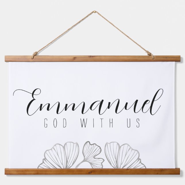 Tapisserie Suspendue Emmanuel God With Us Botanical Feuille Wood Scroll (Devant)