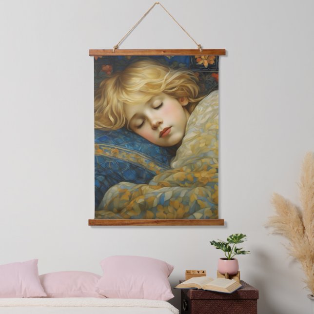 Tapisserie Suspendue Enfant dormant rêvé dans une courtepointe fleurie (Chambre à coucher)
