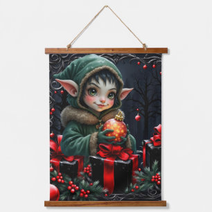 Tapisserie Suspendue Enfant Elfe mignon en manteau à capuchon vert