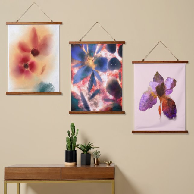 Tapisserie Suspendue Ensemble de peintures à l'aquarelle florale (Asymétrique)