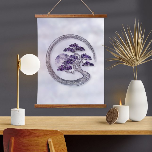 Tapisserie Suspendue Enso Zen Cercle Améthyste Bonsai Arbre (Créateur téléchargé)