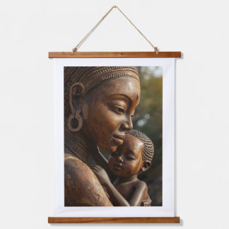 Tapisserie Suspendue "Eternal Embrace" – Hand-Carved African Mother & C
