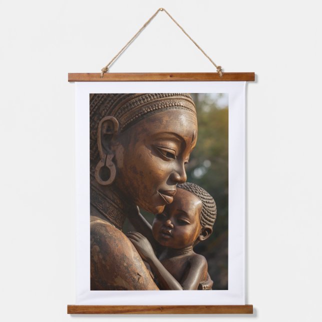 Tapisserie Suspendue "Eternal Embrace" – Hand-Carved African Mother & C (Recto)