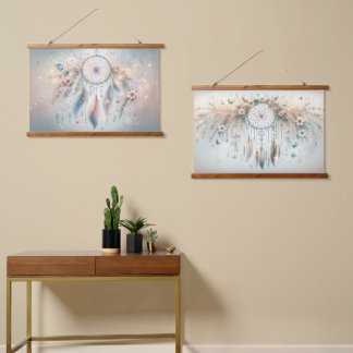 Tapisserie Suspendue Ethereal Dreamcatcher avec plumes & fleurs