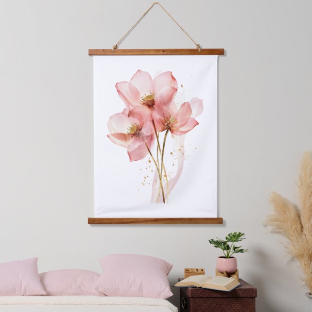 Tapisserie Suspendue Ethérée d'aquarelle rose Lotus (Chambre à coucher)