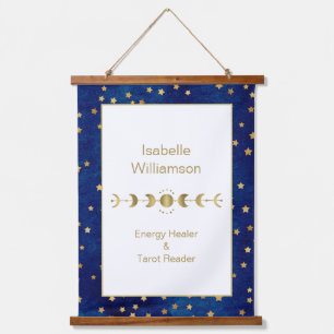 Tapisserie Suspendue Étoiles célestes mystiques Lune Phase Navy Bleu