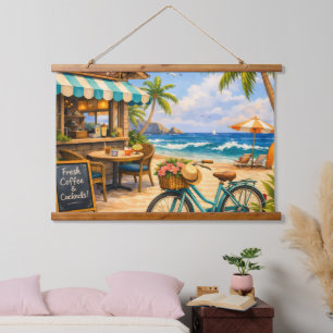 Tapisserie Suspendue Évasion de café de plage à dessus de bois – Tapiss