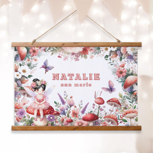 Tapisserie Suspendue Fairycore rose et violet Nom personnalisé