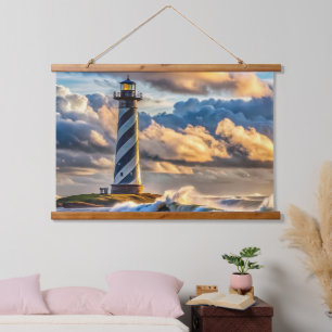 Tapisserie Suspendue Faisceau du phare spectaculaire avec des vagues or