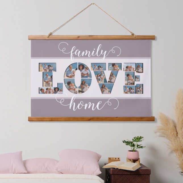 Tapisserie Suspendue FAMILLE Photo Collage Love Script Modern Keepsar (Chambre à coucher)