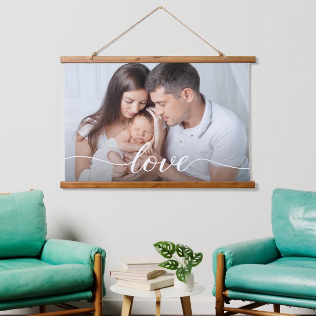 Tapisserie Suspendue Family Photo Love script Overlay Custom (Salon)