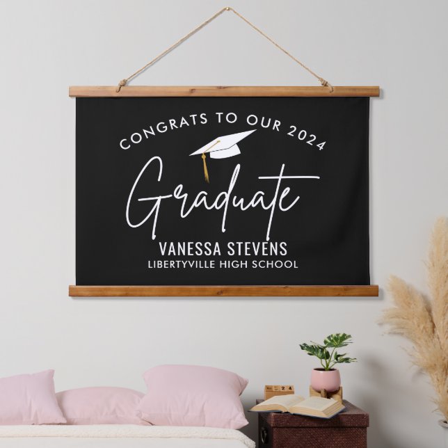 Tapisserie Suspendue Félicitations à notre 202x Graduate Black (Chambre à coucher)