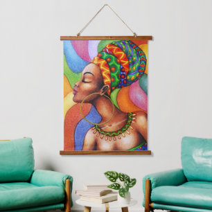 Tapisserie Suspendue Femme africaine avec cire tissu traditionnel