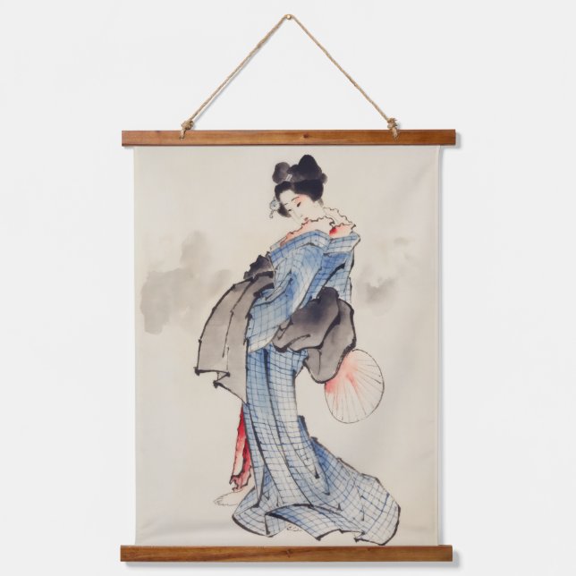 Tapisserie Suspendue Femme debout avec un ventilateur, Hokusai (Recto)