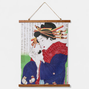 Tapisserie Suspendue Femme japonaise tenant un chat, Tsukioka Yoshitosh