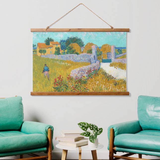 Tapisserie Suspendue Ferme Van Gogh En Provence Vieux Mur En Bois (Salon)