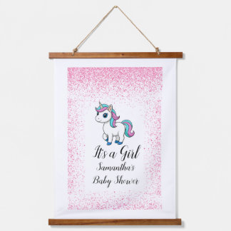 Tapisserie Suspendue Fête de naissance licorne aquarelle rose mignonne