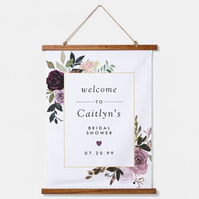 Tapisserie Suspendue Fête des mariées florale violette et rose bienvenu (Recto)
