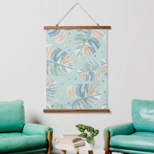 Tapisserie Suspendue Feuille Monstera - Turquoise, Vert, Corail, Moutar