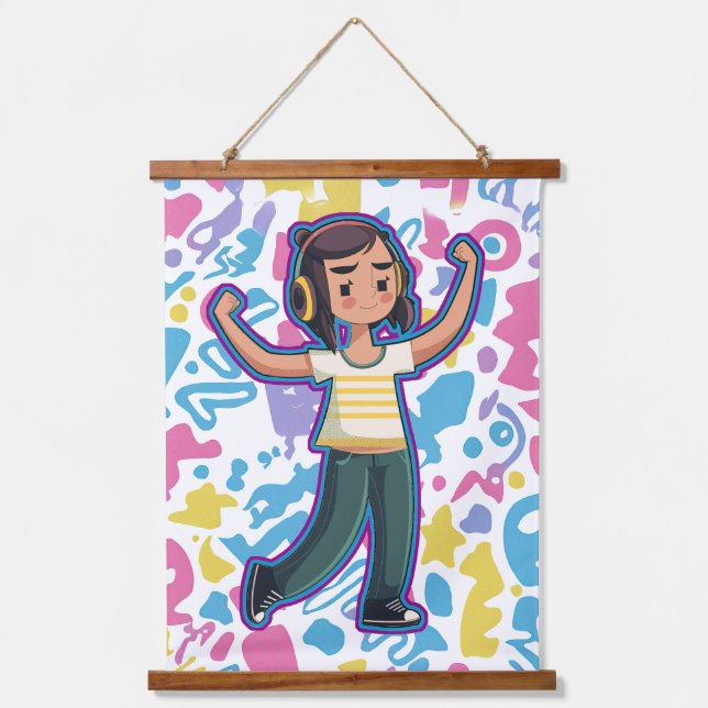 Tapisserie Suspendue Fille avec casque fléchissant confiant et se déten (Recto)