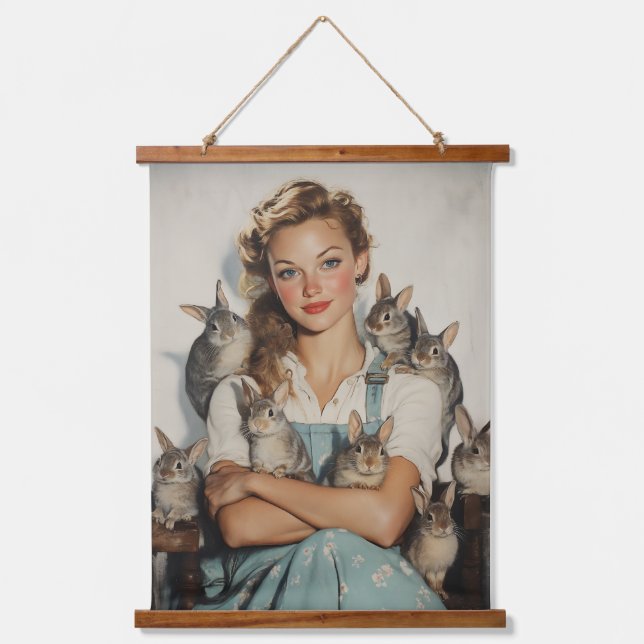 Tapisserie Suspendue Fille entourée de lapins (Recto)