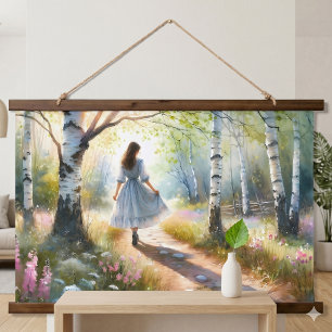 Tapisserie Suspendue Fille Fantaisiste Dansant à Travers une Forêt de B