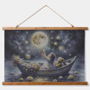 Tapisserie Suspendue Fille Fantaisiste Scène de Rêve Lunaire