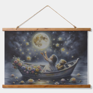 Tapisserie Suspendue Fille Fantaisiste Scène de Rêve Lunaire