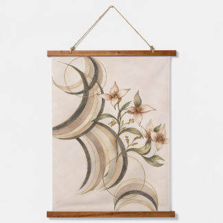 Tapisserie Suspendue Fleur abstraite terreuse et lignes de calligraphie