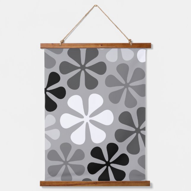 Tapisserie Suspendue Fleurs Abstraites Gris noir blanc (Recto)