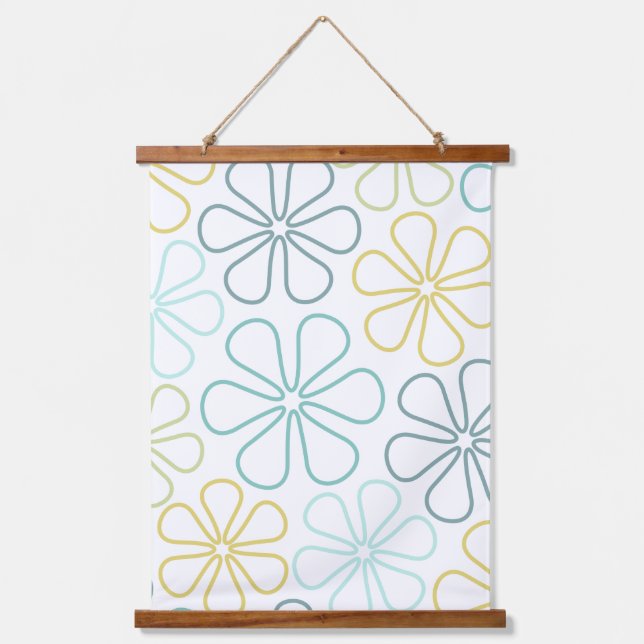 Tapisserie Suspendue Fleurs Abstraites Teals Lime jaune Blanc (Recto)
