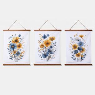 Tapisserie Suspendue Fleurs aquarelles bleues orange Bohème