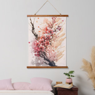 Tapisserie Suspendue Fleurs Aquarelles Rose Rouge Fleur de Cerisier Flo
