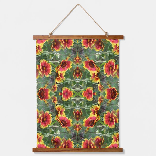 Tapisserie Suspendue Fleurs De Faisée Rouge Et Jaune Abstraites (Recto)