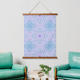 Tapisserie Suspendue Fleurs de jardin rétro en bleu et violet