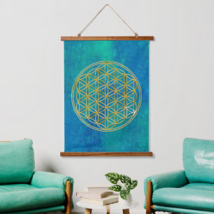 Tapisserie Suspendue FLEURS DE VIE - Géométrie Sacrée Style doré