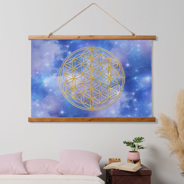 Tapisserie Suspendue FLEURS DE VIE - Géométrie Sacrée Style doré (Chambre à coucher)