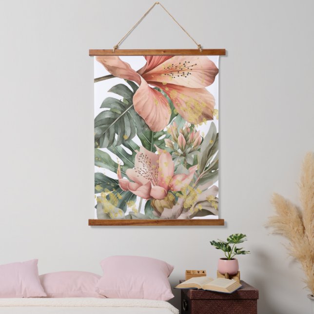 Tapisserie Suspendue Fleurs d'orchidées de la jungle aquarelle (Chambre à coucher)