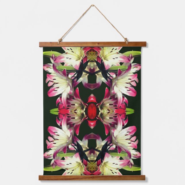 Tapisserie Suspendue Fleurs Lys Rouges Et Blanches Abstraites (Recto)