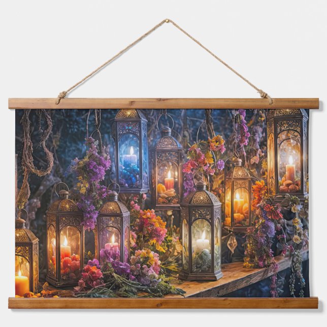 Tapisserie Suspendue Fleurs séchées Bohème Bohème Bohème Lanternes Art  (Devant)