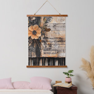Tapisserie Suspendue Floral avec touches de piano rustique et feuille d