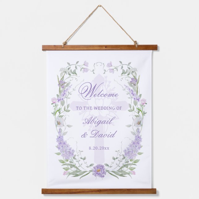 Tapisserie Suspendue Floral Lilac Frame Mariage religieux Bienvenue (Recto)